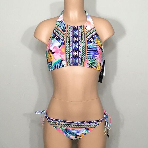 Tropical halter top/side tie bikini. NWT - Picture 2 of 8